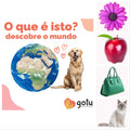 Capa promocional do Ebook "O que é isto? Descobre o mundo" da Gotu, com fundo branco e ícones de animais e objetos para introdução ao mundo para bebés.