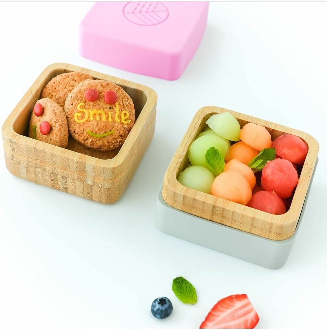 Eco rascals Pack de 2 recipientes para snacks em bambu verde cinza