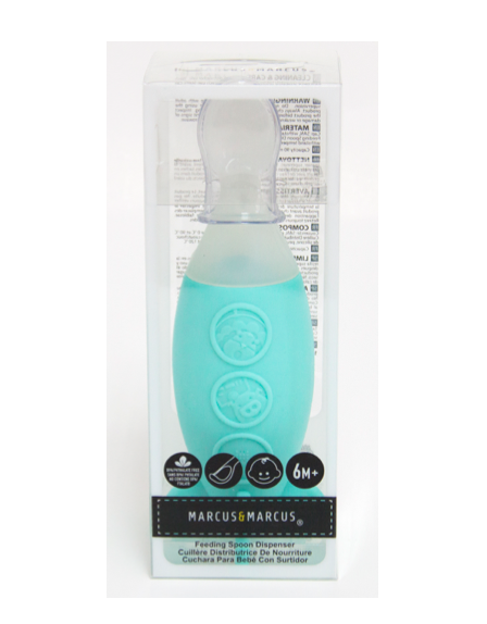 Embalagem da colher dispensadora Marcus & Marcus na cor verde menta.
