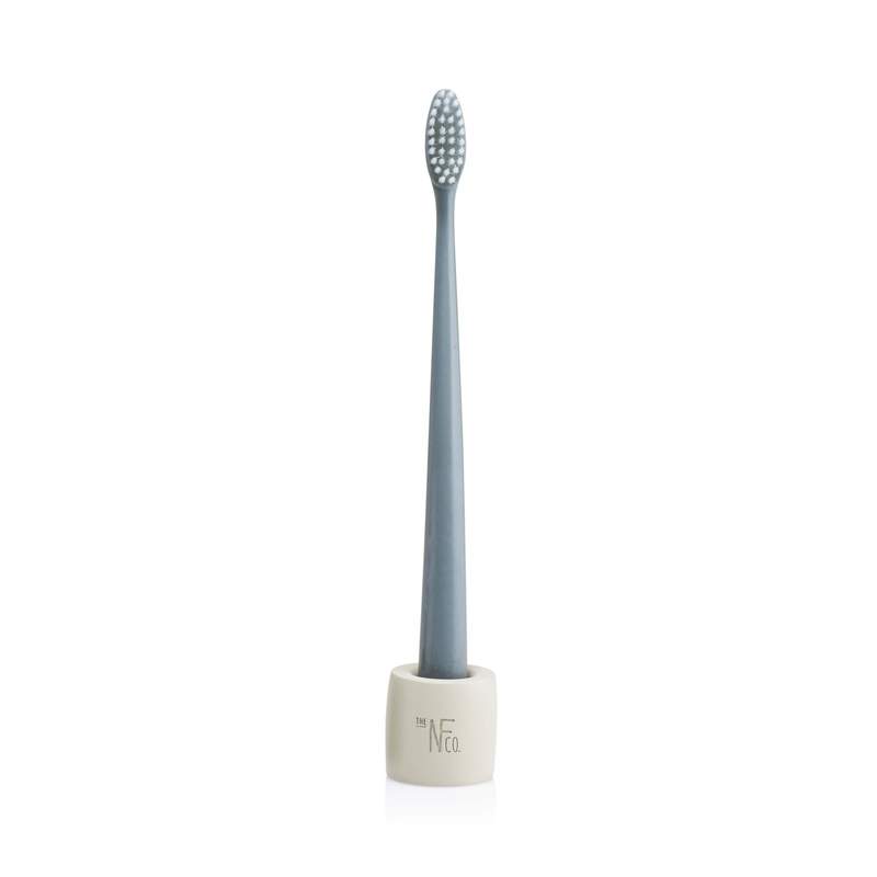 Escova de dentes biodegradável cinzenta com suporte