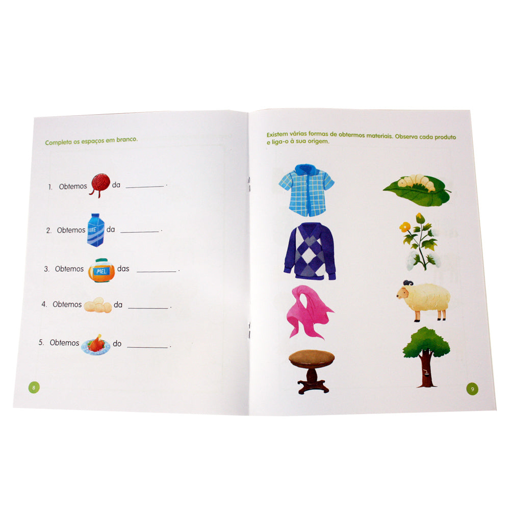 Capa do livro "Estudo do Meio 2" da Europrice, com ilustrações de animais e alimentos, direcionado a crianças dos 4 aos 6 anos.