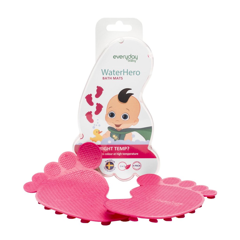 Conjunto de Everyday Baby WaterHero pezinhos antiderrapantes rosa com a embalagem ao fundo, em fundo branco.