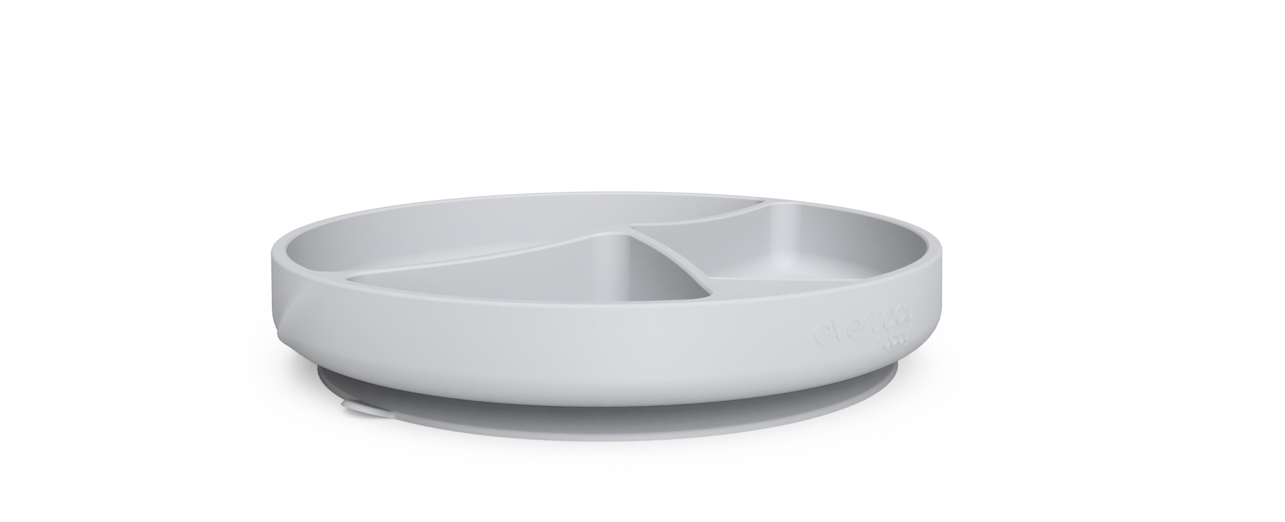 Prato de silicone Everyday Baby verde menta com divisórias e ventosa, ideal para a introdução alimentar.