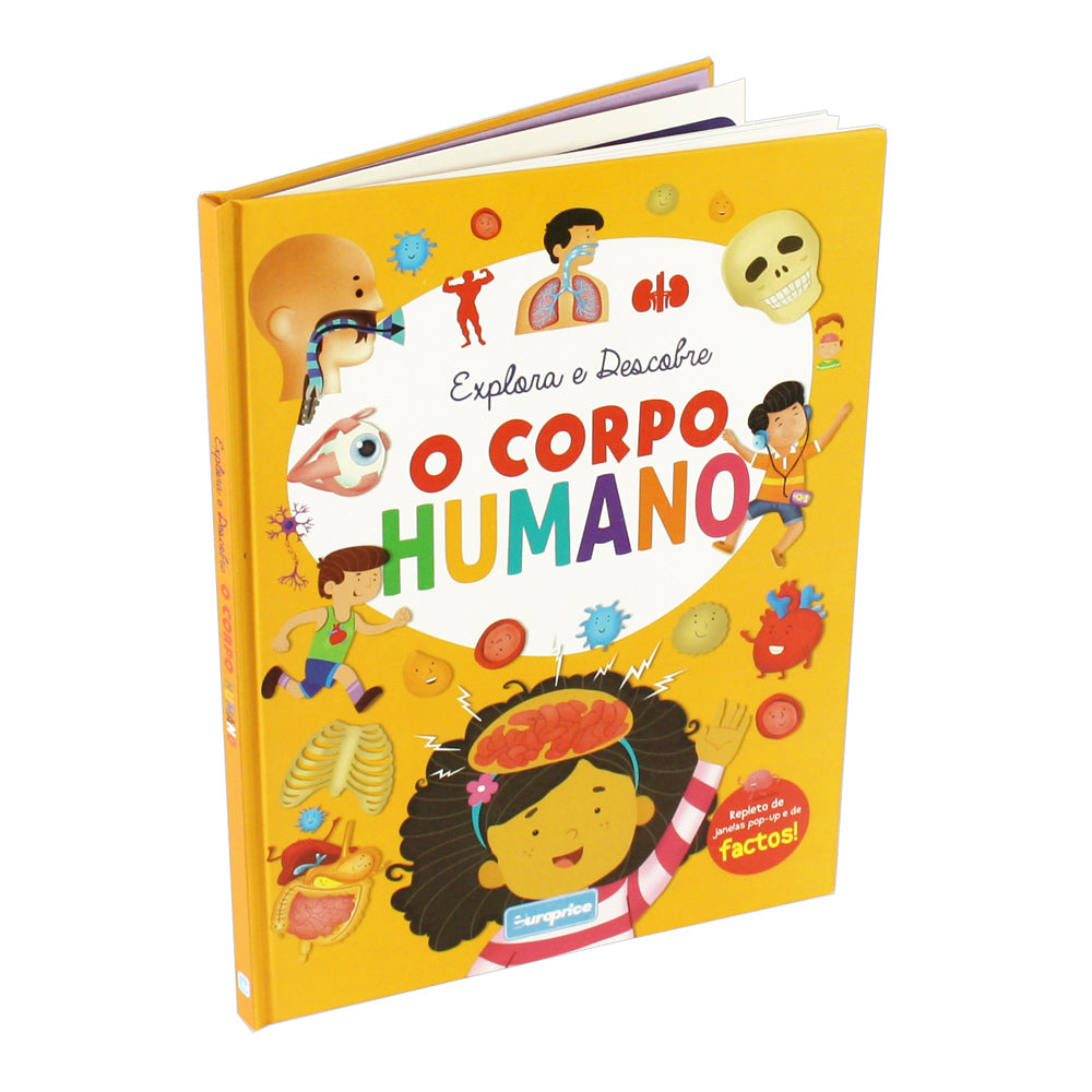 Imagem da capa do livro "Explora e Descobre o Corpo Humano", mostrando uma ilustração colorida e atrativa do corpo humano para crianças.