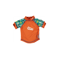 Fato de surf com proteção solar UPF 50+ para bebé, cor laranja com mangas estampadas.