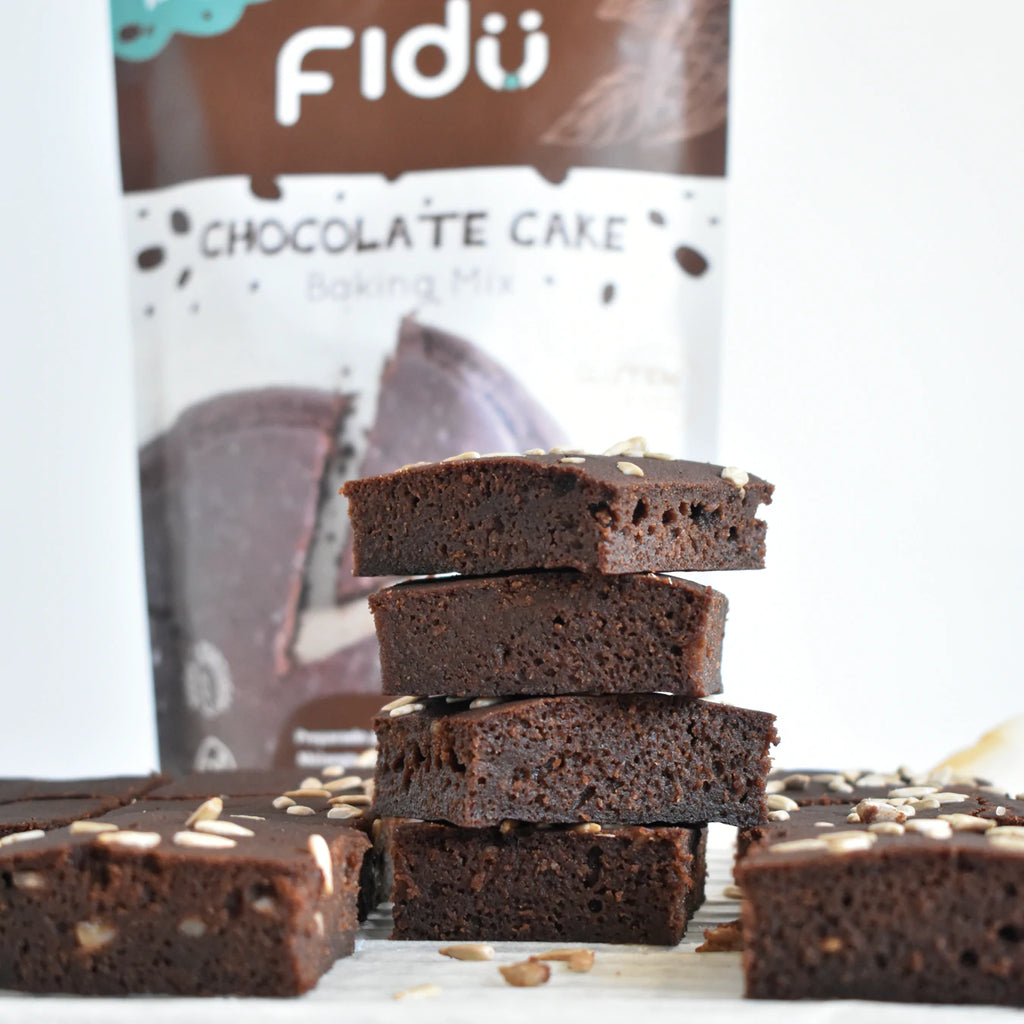 Lista completa dos 14 principais alergénios, indicando que o produto Fidu Mix Bolo Chocolate é isento de todos eles.