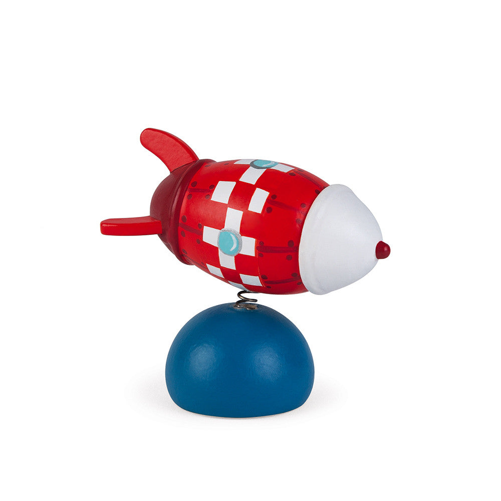 Foguetinho vermelho e branco da caixa musical Janod