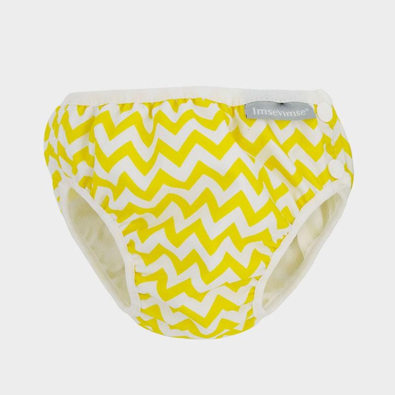 Fralda de banho reutilizável Imsevimse com padrão Zig Zag amarelo.