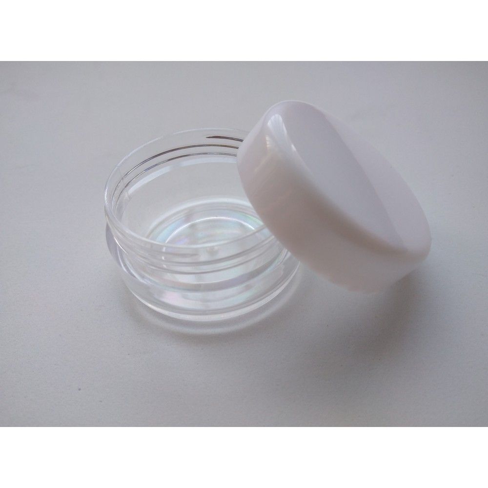 Frasco raso transparente da Gotu com tampa de rosca branca, ideal para cremes e bálsamos cosméticos.