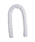 Almofada protetora anti-choque redonda de 200cm, branca com padrão de ovelhas cinzentas, ideal para berço ou alcofa.