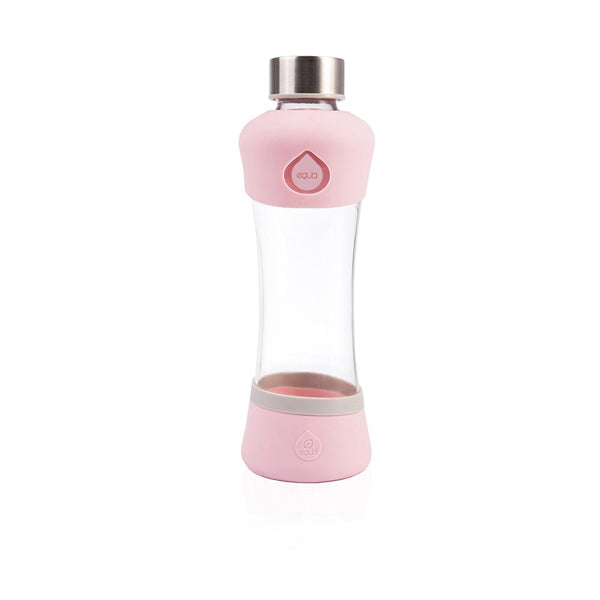 Garrafa Equa Active de 550ml na cor rosa pastel com base de silicone protetora.