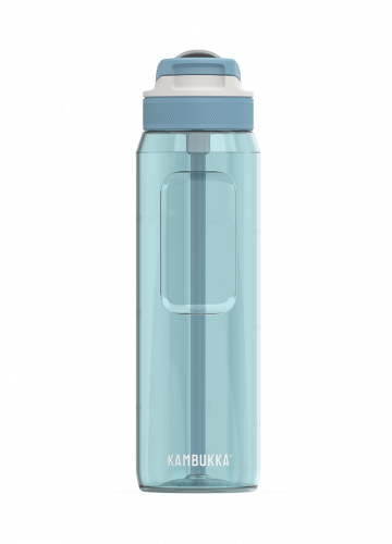 Garrafa Kambukka LAGOON Artic Blue (azul gelo) de 1000 ml, vista frontal, com tampa de bico e pega lateral.