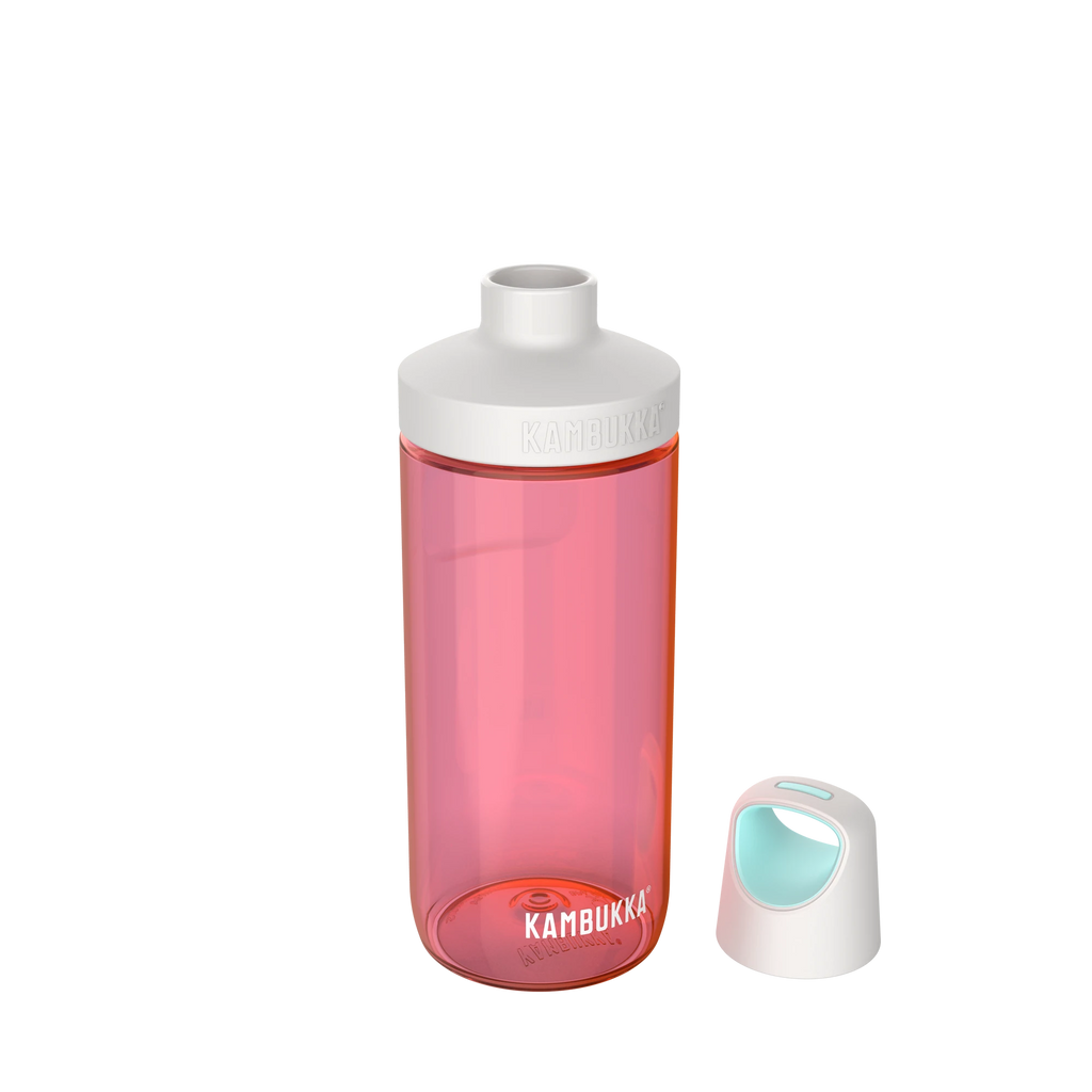 Garrafa Kambukka Reno 500ml, cor "Strawberry Ice", vista frontal com tampa giratória e pega ergonómica. Design moderno.