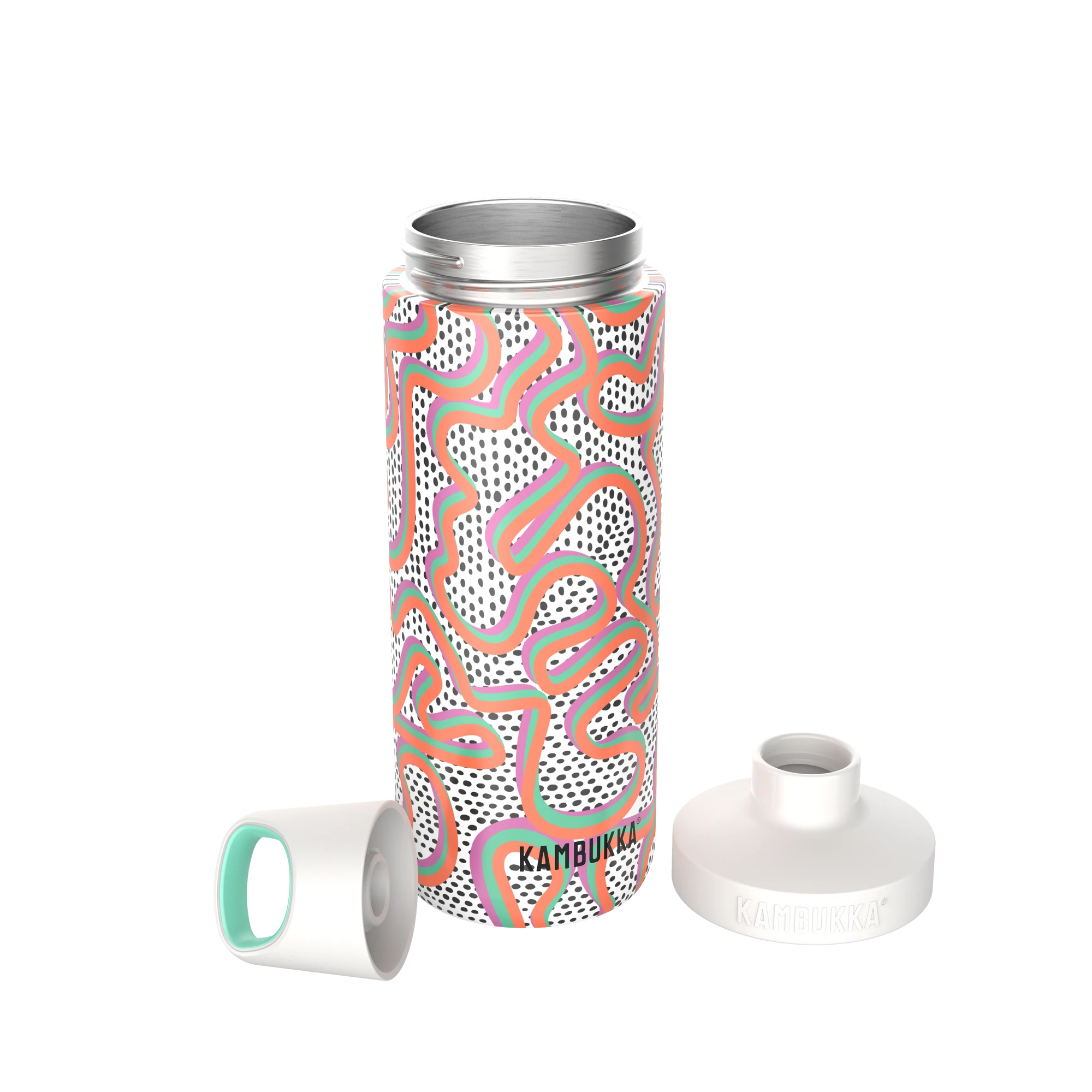 Garrafa térmica Kambukka RENO Insulated 500ml na cor azul-claro, com tampa preta e alça prática, focando no design moderno e capacidade.