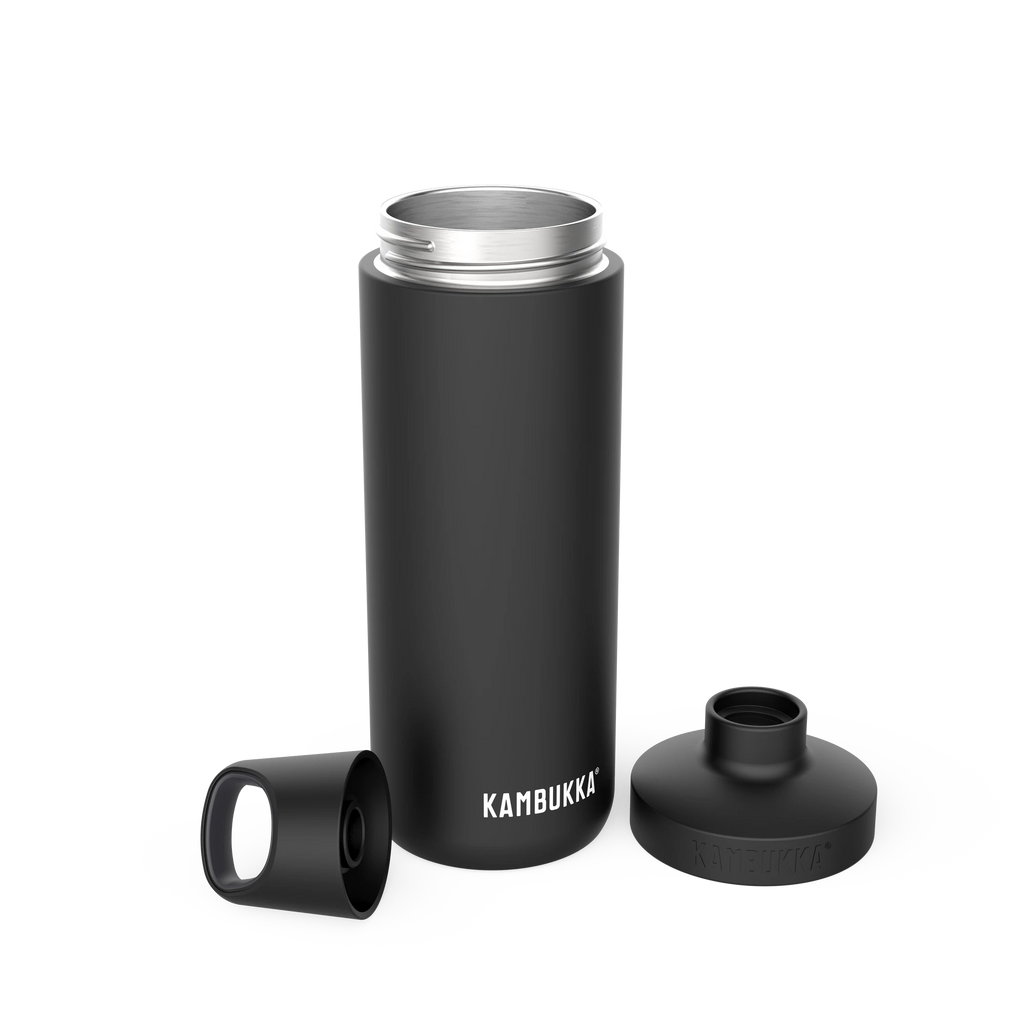 Garrafa térmica Kambukka Reno 500ml na cor azul-claro, vista frontal em estúdio, destacando o design moderno e a tampa giratória.