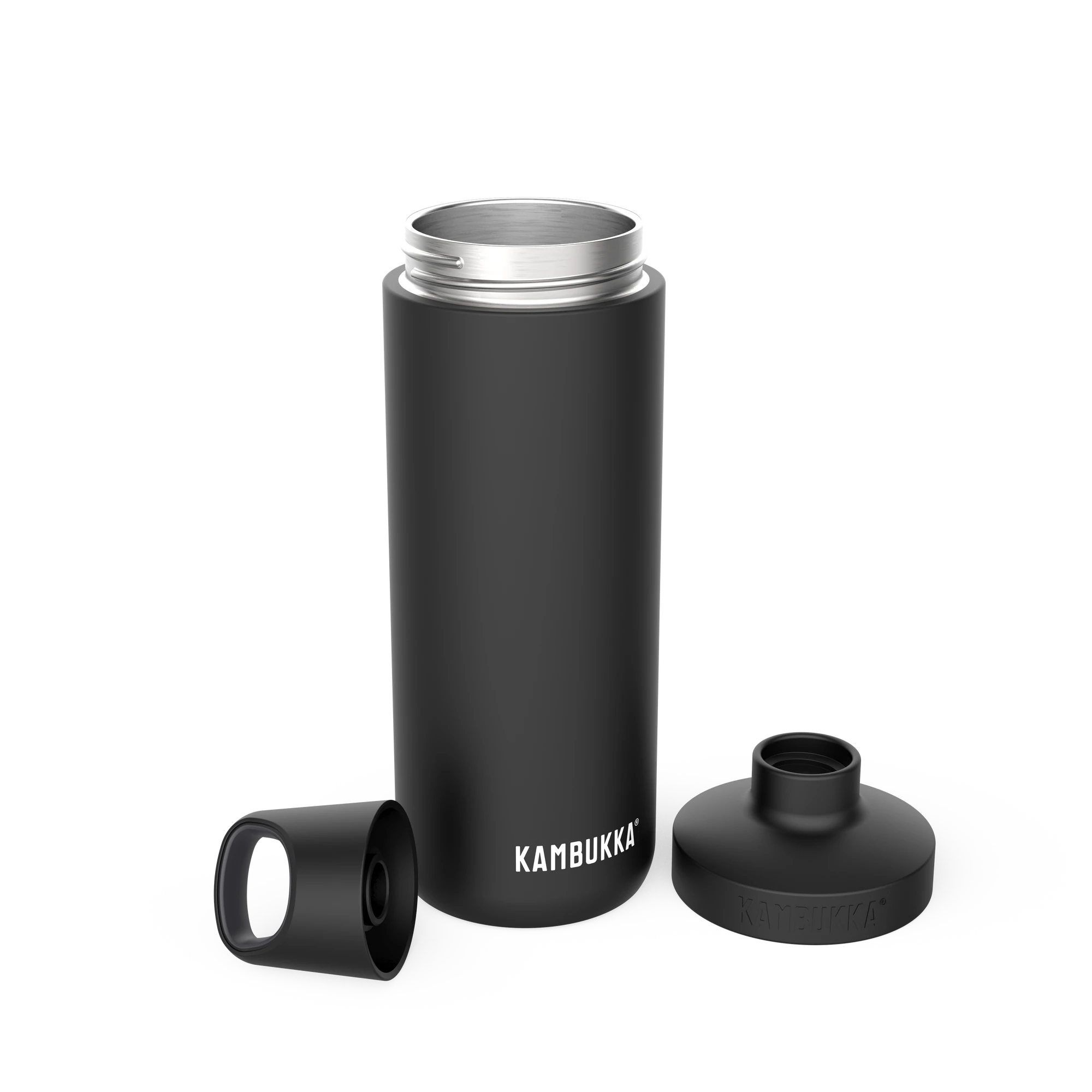 Garrafa térmica Kambukka Reno 500ml na cor azul-claro, vista frontal em estúdio, destacando o design moderno e a tampa giratória.