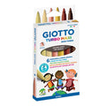 Caixa aberta de 6 marcadores Giotto Turbomaxi Skin Tones, mostrando as pontas grossas e as diferentes tonalidades de pele.