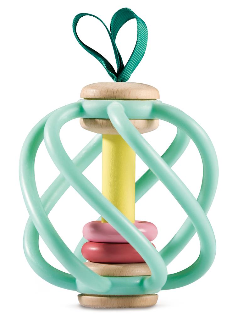Brinquedo Hape Maça espiral em madeira e silicone com cores suaves