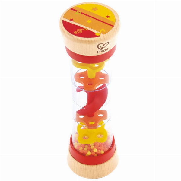 Detalhe superior do pau de chuva Hape com decoração musical
