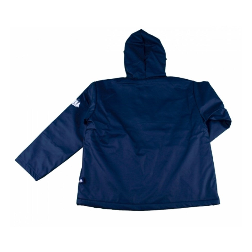 Casaco parka impermeável Hublot para criança, cor azul vibrante, com capuz e fecho frontal visível. Ideal para meia estação.
