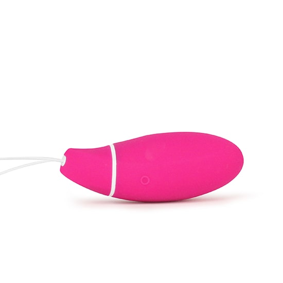 Vista lateral do KegelSmart™ Intimina, mostrando a ponta de silicone suave e o fio de remoção. Ideal para exercícios de pavimento pélvico.