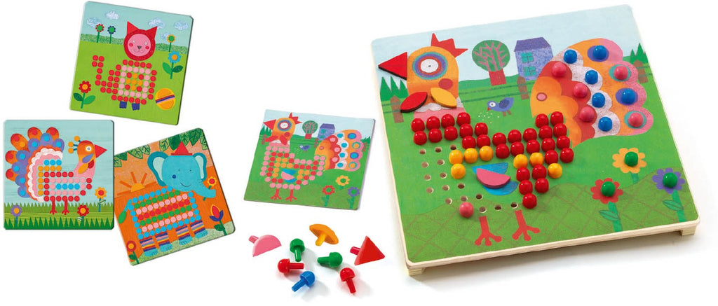 Djeco Juego de mosaicos con clavijas - Mosaico Animo