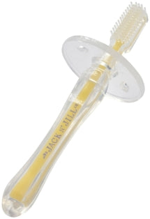 Escova de dentes Jack n' Jill em silicone azul para bebés (12-24 meses) com cerdas ultra-suaves e anel de proteção.