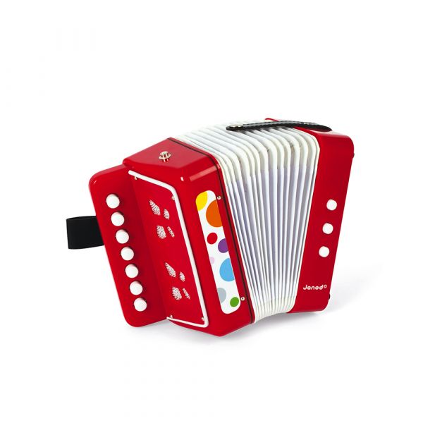 Janod Acordeão Confetti vermelho, brinquedo musical para crianças a partir dos 3 anos.
