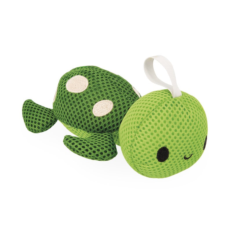 As cinco esponjas JANOD dispostas em linha, com a embalagem de cartão parcialmente visível no fundo, mostrando o branding Janod.