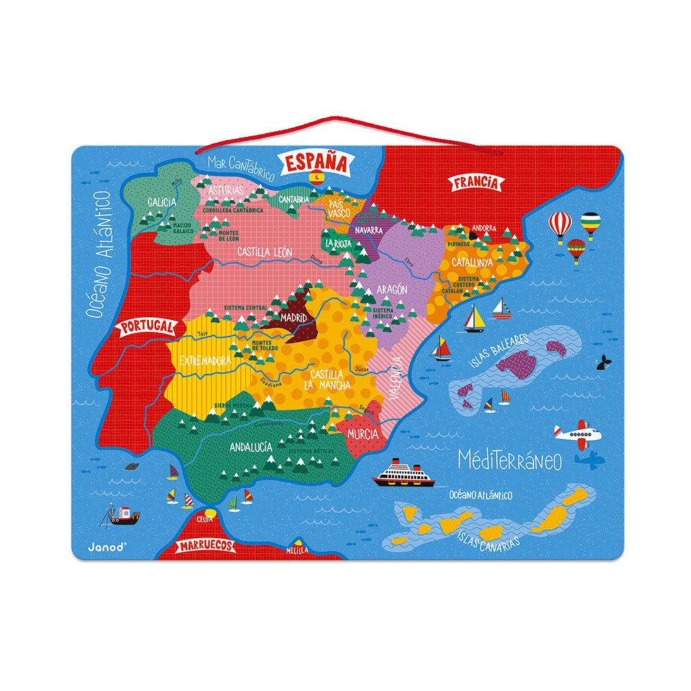 Visão geral do mapa magnético Janod da Península Ibérica mostrando as regiões de Portugal e Espanha.
