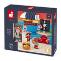 Embalagem do brinquedo Janod Mini histórias As aventuras dos piratas, indicando a idade recomendada (3-6 anos).