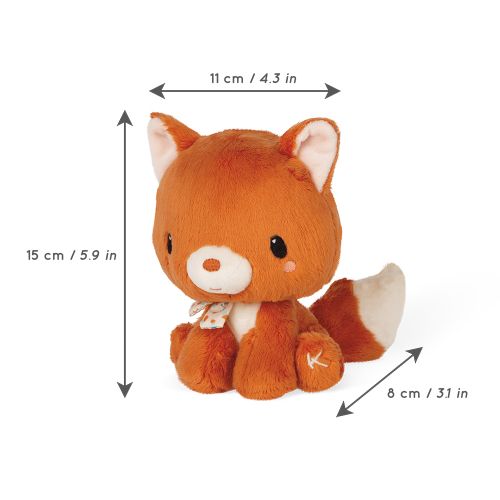 Ilustração do tamanho do peluche Kaloo Nino a Raposa, mostrando 15 cm de altura.