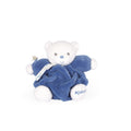 Urso de peluche KALOO Plume pequeno creme e castanho, deitado, com fitas de penas, ideal para bebés.