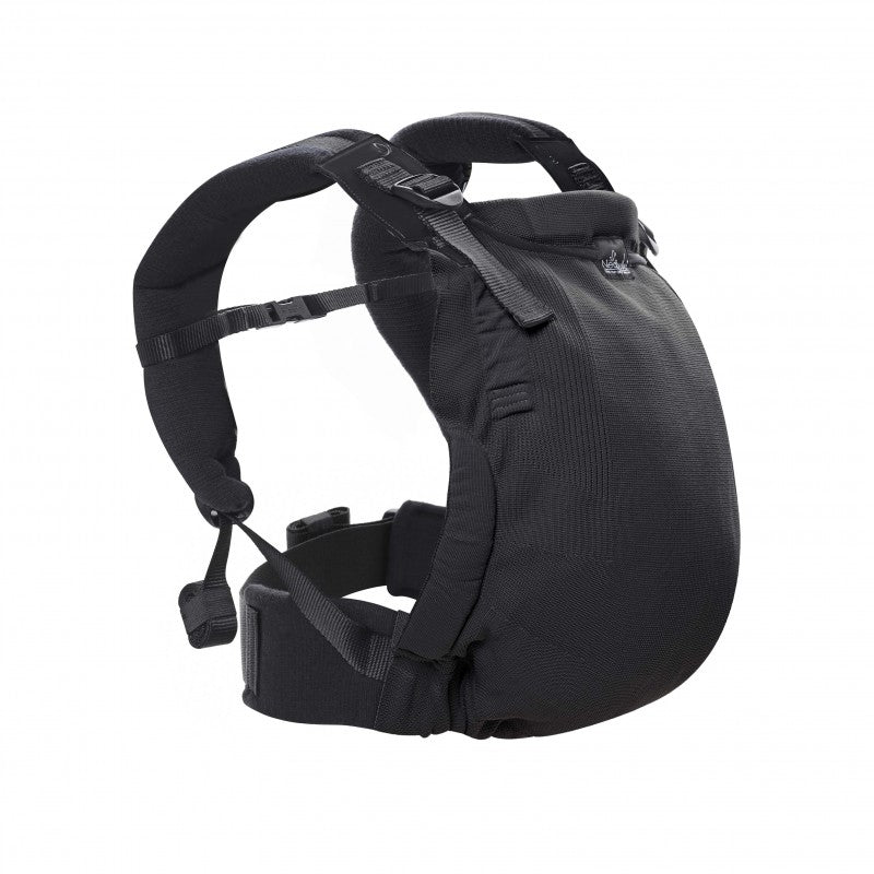 Mochila Neobulle Ajustável BabySize MyNeo Noir em preto, exibindo a estrutura frontal com alças ajustáveis.