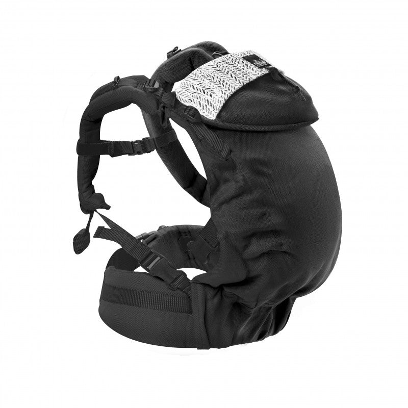 Mochila Neobulle Ajustável ToddlerSize Ébène em exibição isolada, mostrando as alças e o cinto de segurança em detalhe, em fundo branco.