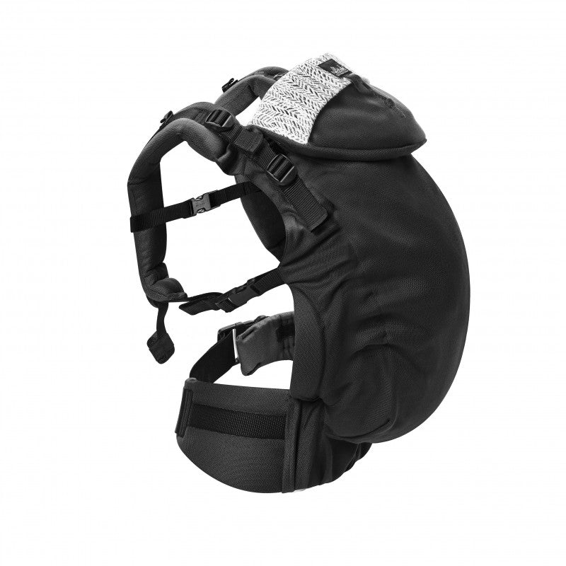 Vista lateral da Mochila Neobulle Ajustável ToddlerSize Ébène em fundo branco, destacando o design ergonómico e o tecido orgânico.