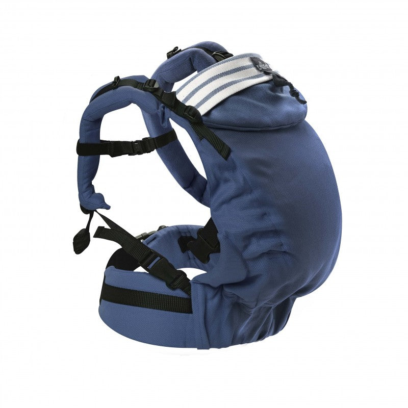 Vista lateral da Mochila Neobulle Néo + azul, mostrando os detalhes de design e alças ajustáveis.