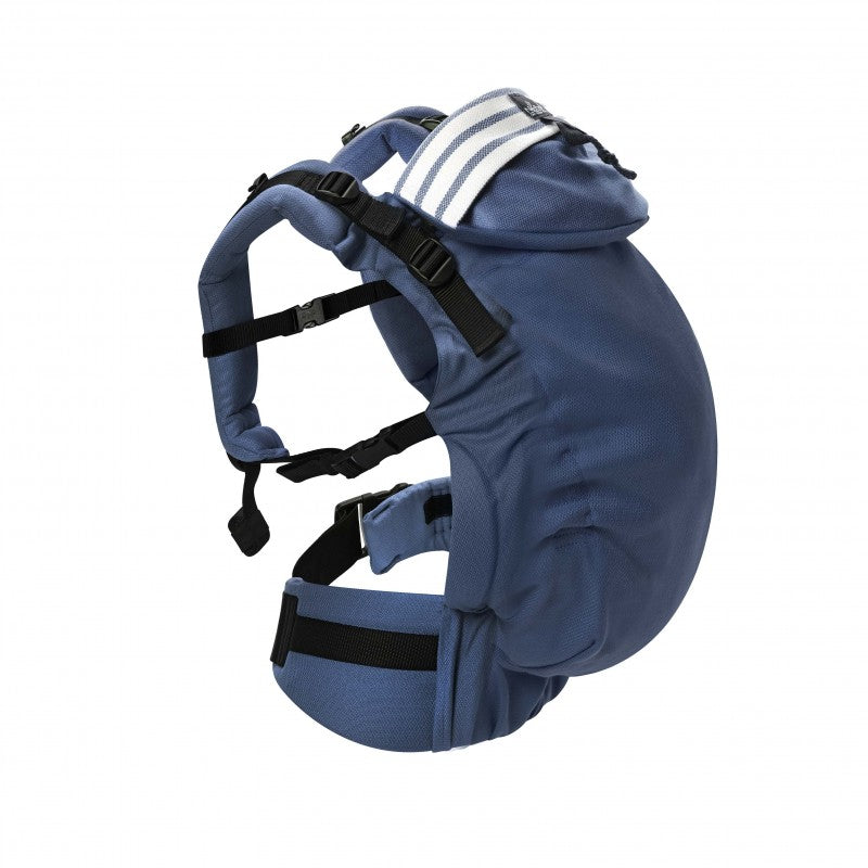 Mochila Neobulle Néo + em cor azul, destacando os ajustes de alças e o cinto de suporte.