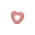 Mordedor em forma de coração Lanco, cor rosa poeirento, com orifício central, ideal para alívio da dentição de bebés. Isolado em fundo branco.