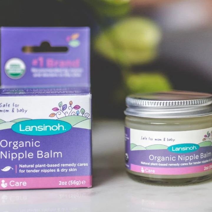 Embalagem do Bálsamo Orgânico Lansinoh para Mamilos (60ml), mostrando o rótulo verde e branco com certificação orgânica.