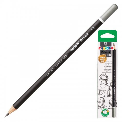 Lápis de grafite Carioca Black HB individual e embalagem.