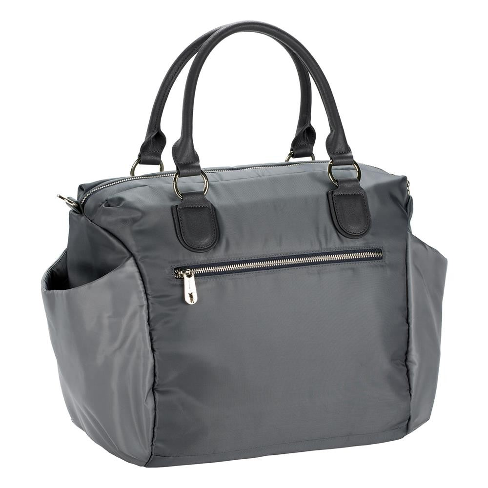 Detalhe do interior da bolsa Lassig Avenue Bag Grey, mostrando os compartimentos organizados e o forro em poliéster.