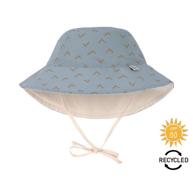 Chapéu panamá Lassig Jangs reversível UV 80 azul com padrão. Proteção solar e reciclado para criança.