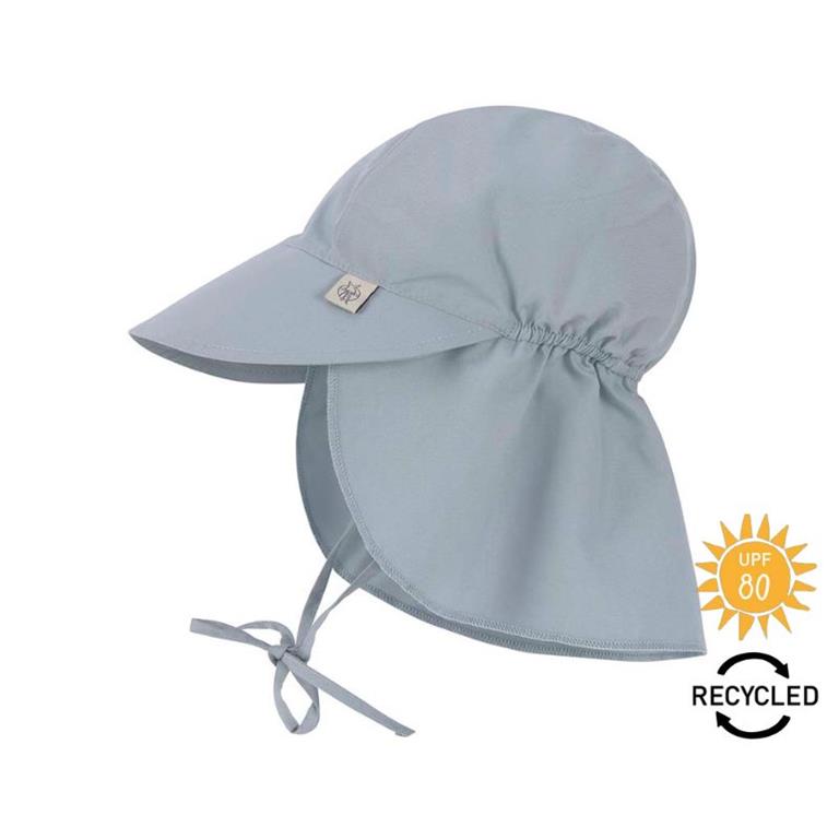 Chapéu solar Lassig azul claro com aba e proteção UV 80+ para bebé 3-6 meses.