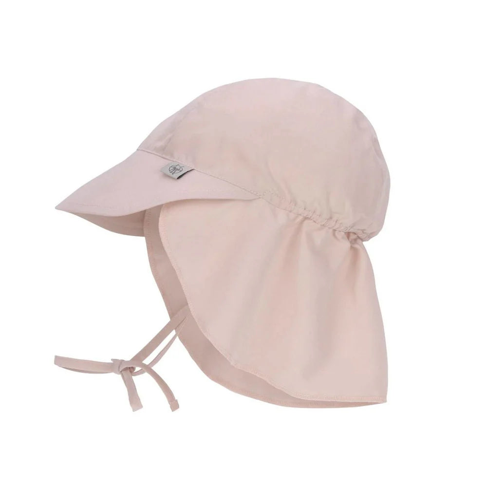 Chapéu solar Lassig rosa claro com aba e proteção UV para bebé 3-6 meses, vista frontal.