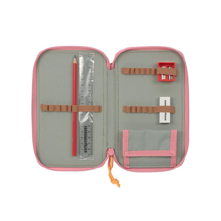 Estojo escolar Lassig Unique Collection fechado, com um padrão subtil, pronto para ser transportado para a escola.