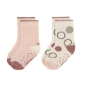 Pack de 2 pares de meias antiderrapantes Lassig em tons de rosa e branco, com padrão subtil, ideais para os primeiros passos.