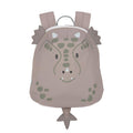 Mochila infantil Lassig mini About Friends Dragão verde, vista frontal, com alças ajustáveis e fecho de correr.
