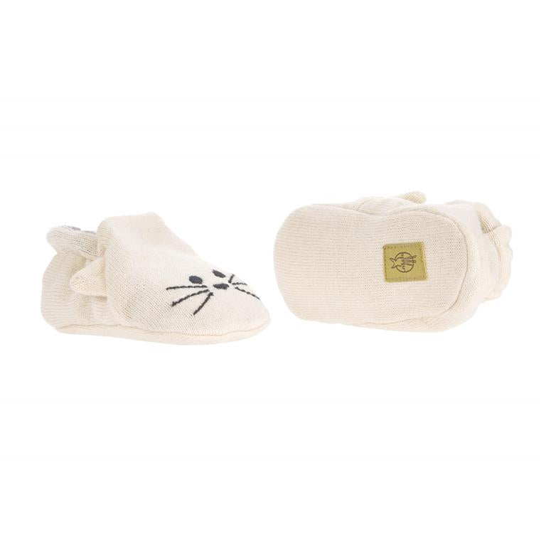 Conjunto de pantufas Lassig para bebé (rato) apresentadas na sua bolsa de tecido combinando, 100% algodão orgânico.