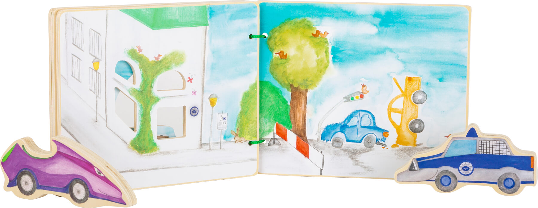 Página do livro mostrando uma cena de rua com um acidente de carro.